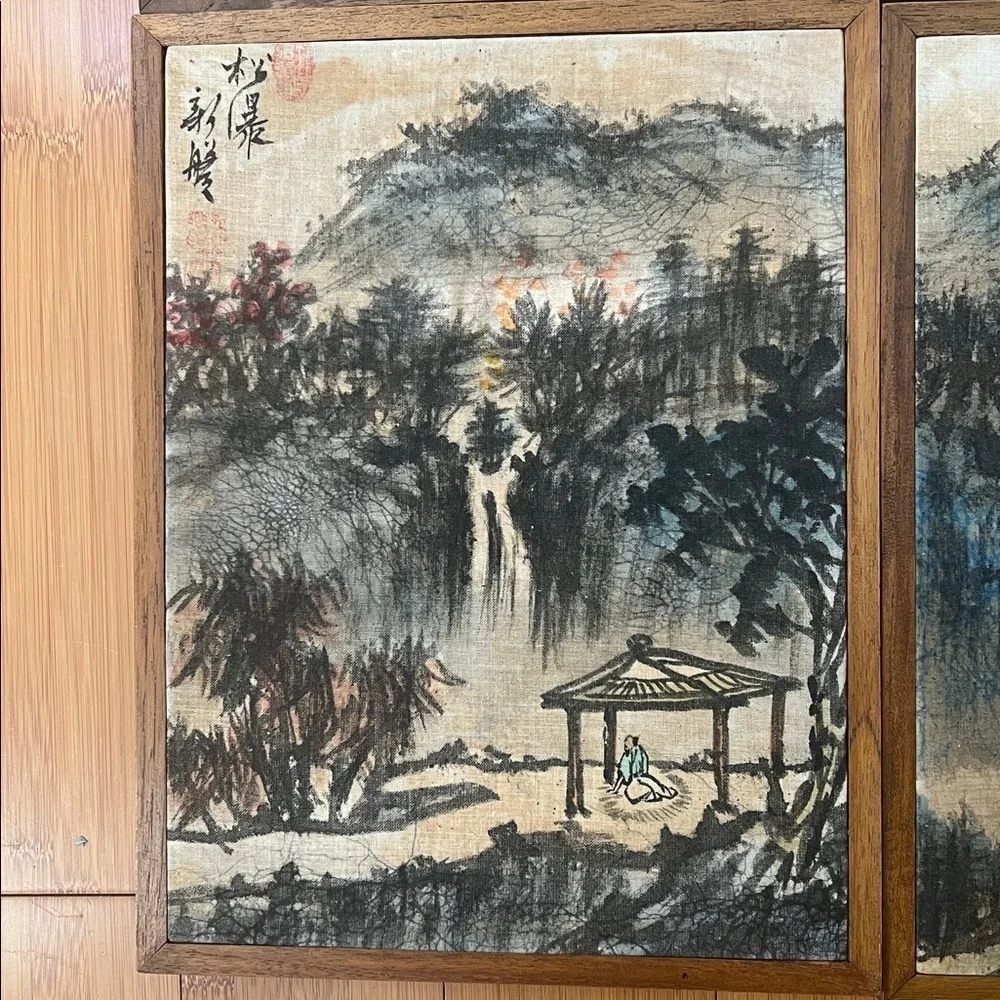NWT set 4 Vintage Batique Chinese Reproductions hand painted wood frame 9” x 12”